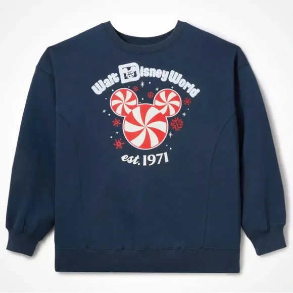 Disney Mickey Mouse Icon Peppermint Swirl Sweatshirt - Holiday Pullover WDW - Picture 2 of 6